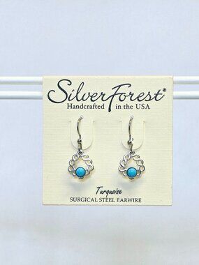 Silver Forest Woven Soft Triangle with Turqoise Stone Pierced Earrings